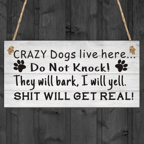 Wooden Sign Fence Hanging Beware Of The Dog Logo Sign There Are Dogs Warning Sign Door Hanging Borad Decoration Wall Art Plaque