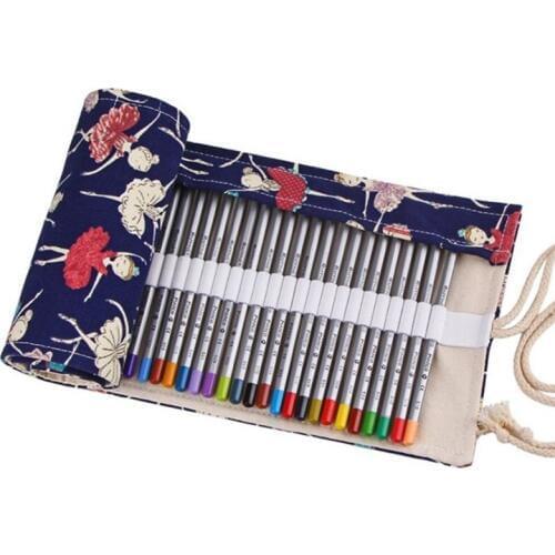Paris Girls 36/48/72 Holes Canvas Penalty Roll Pencil Case Painting Drawing Pen Holder Sketching Bag School Supplies Stationery