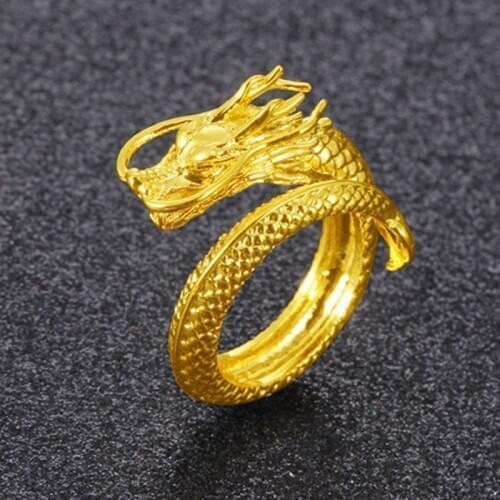 Gold Color Dragon Ring Men Dragon Ring Women Opening Rings Couple Adjustable Wedding Engagement Ring Jewelry