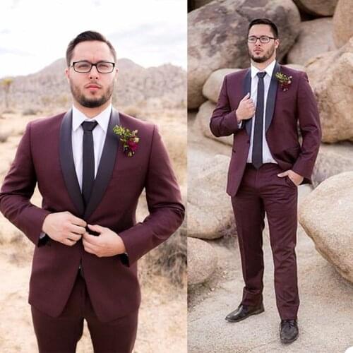 Handsome Wedding Men Tuxedos Suits Shawl Lapel 2 Pieces Set (Jacket +Pants) Grooms Party Marriage Blazer