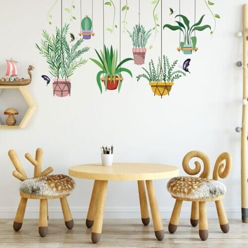 Creative Hanging Plants Potted Wall Stickers Living Room Sofa Backdrop Wall Decoration Glass Window Room Decor Wallpaper