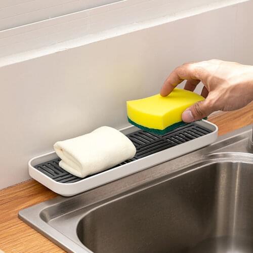 Kitchen Sink Organzier Soap and Sponge Holder Bottle Cup Tableware Drain Tray - Storage Tray for Dish Washing Sponge Scrubber