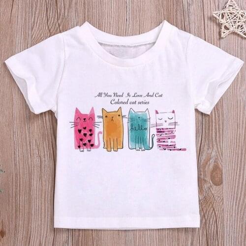 Summer Clothes Love You Cat Printed T-Shirt Baby Things For Girls Clothes For Boys T Shirt Kids Boy White Short Sleeve Tops