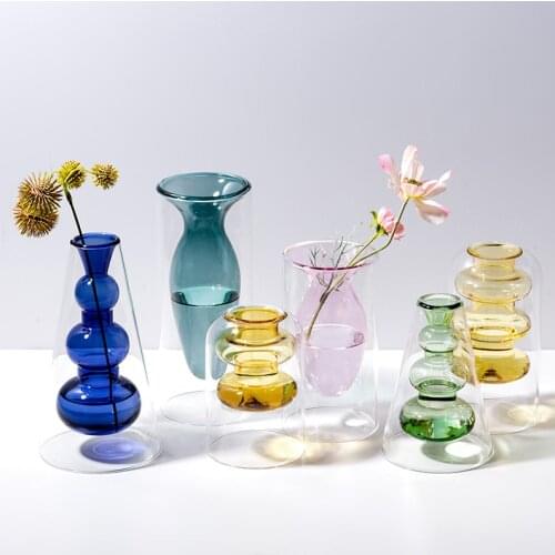 High Borosilicate Double Wall Glass Mini Glass Vase Modern Small Vases Table Decor