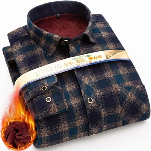 2021 Autumn New Mens Plus Velvet Shirt Classic Fashion Plus Size Loose Thick Plaid Shirt Male Winter Keep Warm Brand Clothes