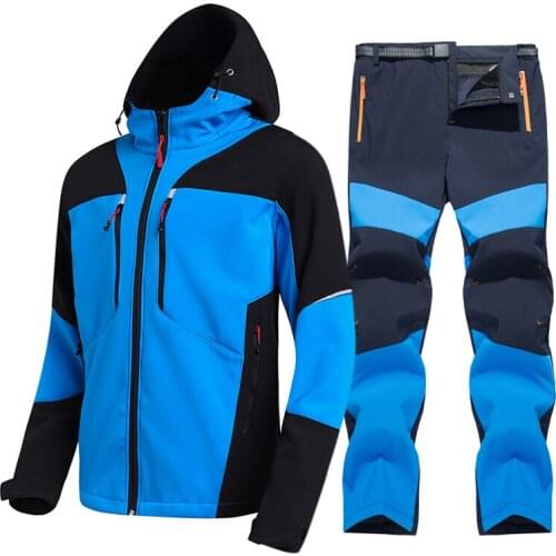 Mens Winter Hiking Pants Softshell Jacket Suit Warm Fleece Trekking Trousers Outdoor Camping Climbing Skiing Waterproof Pants