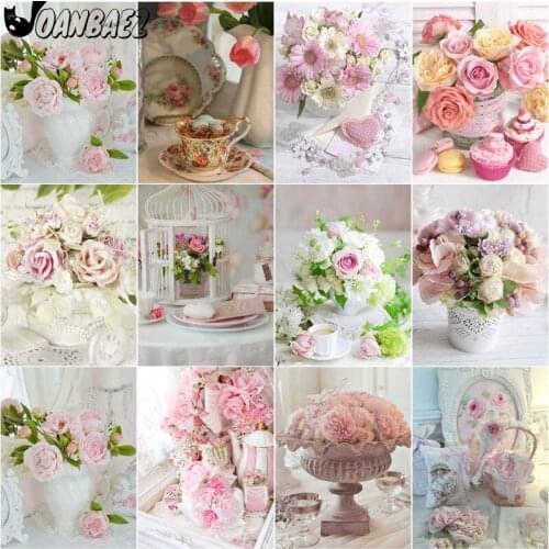 Pink Flower 5D Diy Diamond Painting Flower Basket Cross Stitch Embroidery Mosaic Kit Hand-Inlaid Wall Decoration Design