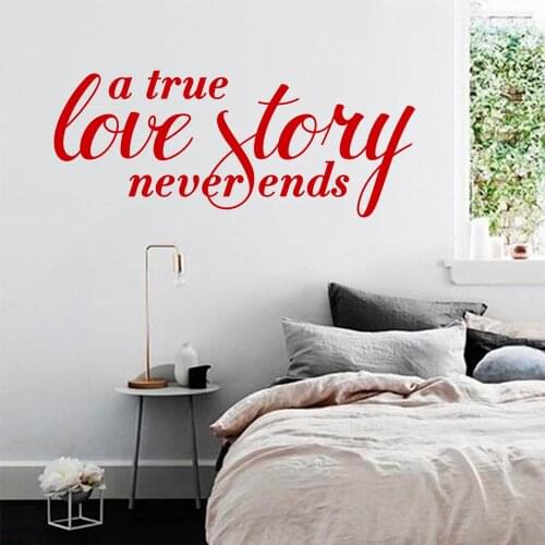 Love Wall Decals quotes True Love story never ends Vinyl Wall Sticker Family quote for Wedding spouse Bedroom decor Mural X622