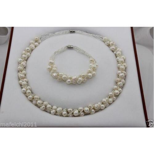 Natural Freshwater Pearl jewellery Necklace Bracelet Set Magnetic clasp