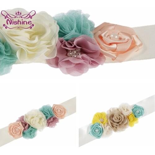 Nishine Lovely Hand Sewn Beads Flower Maternity Belt Colorful Handmade Floral Women Sash Party Clothing Decoration Birthday Gift