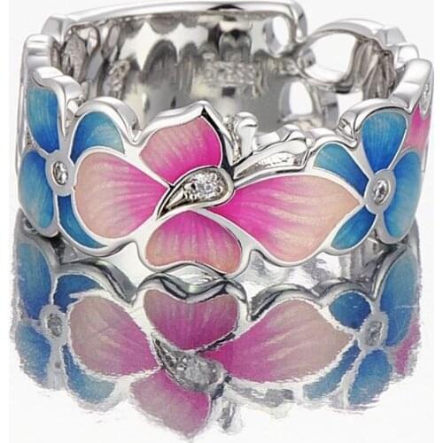 New Arrival Luxury Fashion Colorful Flower Enamel Jewelry Stainless Steel Rings for Women Pretty Charm Silver Colors Big Ring