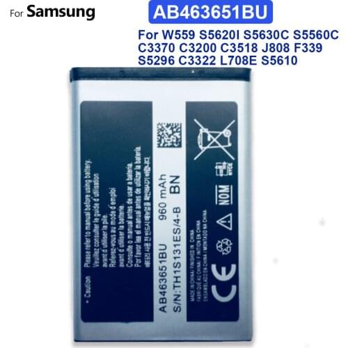 Original Battery AB463651BU For Samsung W559 S5620I S5630C S5560C C3370 C3200 C3518 J808 F339 S5296 C3322 GT-C3530 S5610