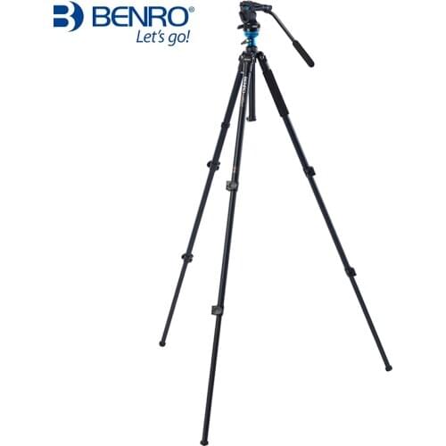 Video Tripod Professional Aluminum Camera Tripods With S2 Video Head QR4 Plate Pan Bar Handle BS03 Carry Bag BENRO A1573FS2