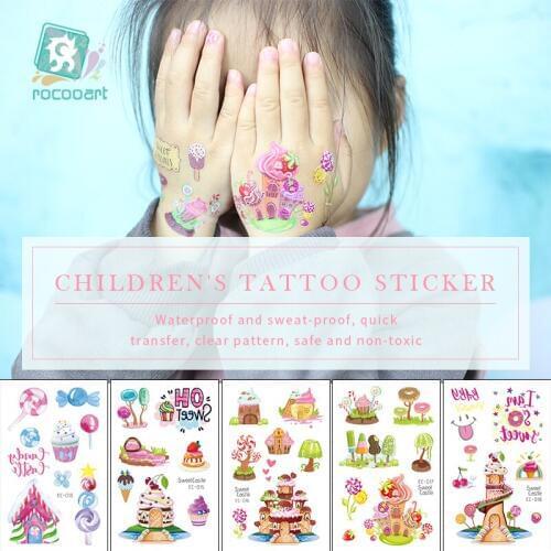 Sweet Castle Tattoo Sticker Girl Fake Taty Candy Ice Cream Kids Birthday gift Body Art Waterproof Temporary Tattoo sticker