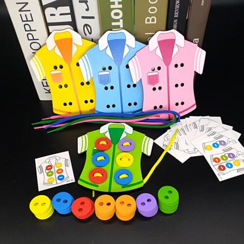 Kindergarten supplies clothing buttons wooden handmade toys,early childhood education thread sewing buttons girl gift 1-5 years