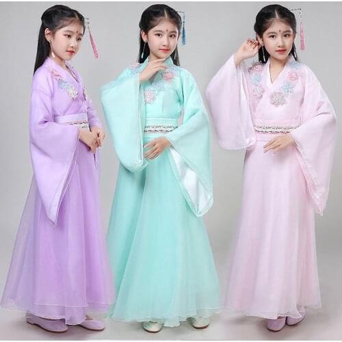 Hanfu Ancient Chinese Traditional Fairy Costume Girls Pink Stage Dance Performance Dress Woman Folk Outfits Tangsuit for Kids