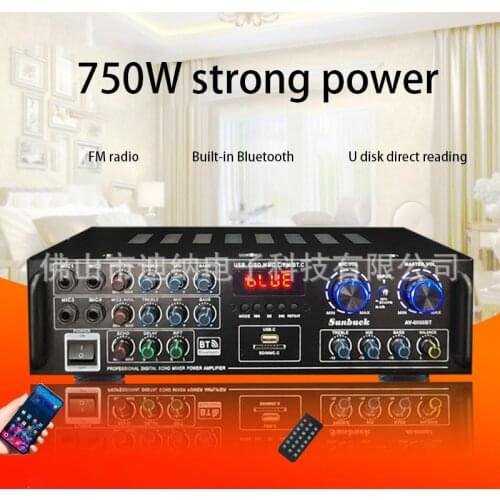 750W 220V USB High Power Bluetooth Power Amplifier Audio Professional Stage Home Amplifier Subwoofer Karaoke Amplifier