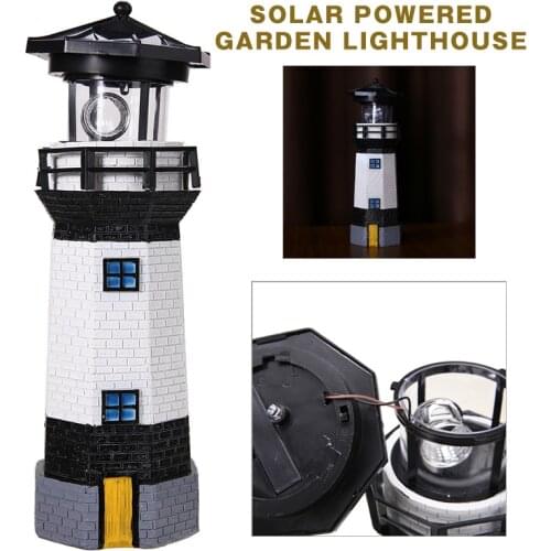 Solar Powered Lighthouse Rotating LED Bulb Large Patio Light Automatic Solar Charging Light Home Decor Figurines Ornament