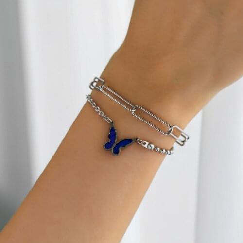 CHUNSHI EMO Euramerican Hand Accessories Fashion Stainless Steel Double Layer Chain Color Butterfly Warm Street Trend Bracelets