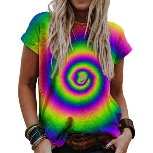 Women Colorful Tops 3D Printing Breathable Cotton Blend Short Sleeve T-shirt for Daily Street Wear