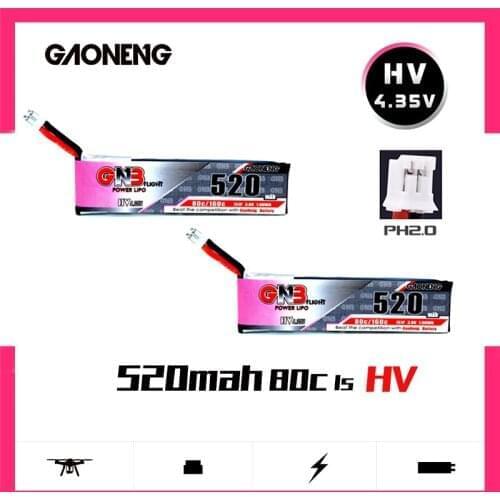 1-5PCS Gaoneng GNB FPV Lipo Battery 520mAh 3.8V 80C 1S HV 4.35V With PH2.0 Plug For Tinyhawk Kingkong LDARC TINY