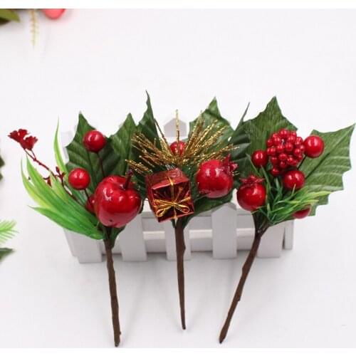 1pcs artificial flower red pearl stamen berries branch for Valentines Day gift box craft wedding Christmas decoration DIY flowe