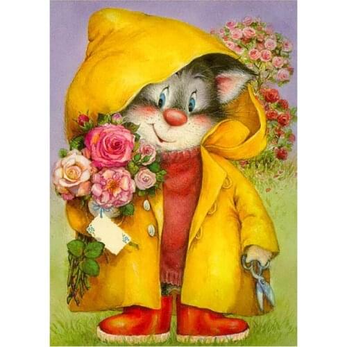 5D DIY Full Round Diamond Painting Animal Cute Cat 3D Embroidery Cross Stitch Rhinestone Mosaic Home Decor Art Y1179