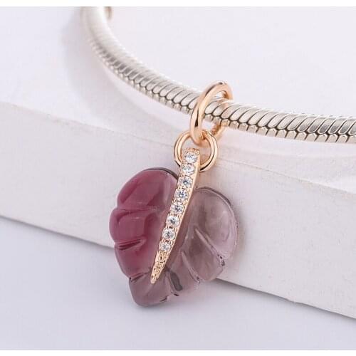 925 Sterling Silver Rose Gold Ink Vivid Colors Warm Palette Glass Leaf Pendant Charm Bracelet DIY Jewelry Making For Pandora