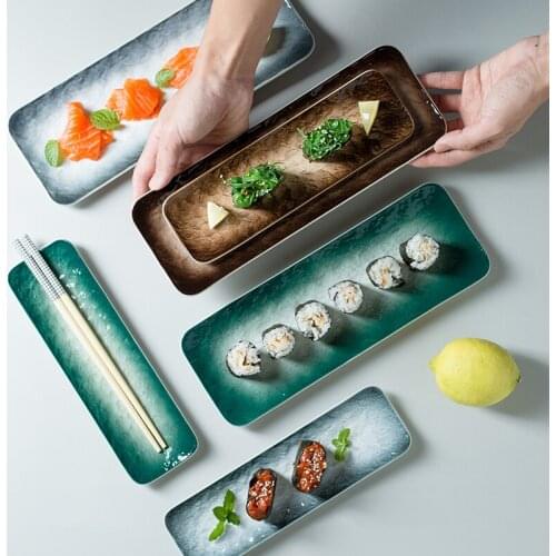 Sushi plate Japanese sashimi flat plate commercial ceramic breakfast dessert creative snack plate square set serving platter