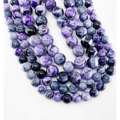 Natural Stone 6 8 10mm Purple Flame Agat Bead Round Loose Spacer Beads Onyx For Fashion Jewelry Making Accessories DIY Bracelet