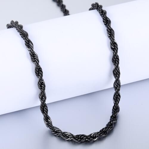 4mm Wide Mens Womens Chain Black Color Stainless Steel Rope Chain Necklace 20-36 inch Jewelry Accessories DKN405