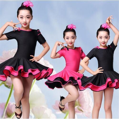Childrens dresses for girls ballroom dance dress latin competition short sleeve stage performance costumes kids practice clothi