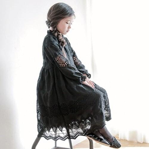 Korean Girl Sweet Chiffon Lace Long Dress 8 10 years Kids Princess Party Ceremony Clothes Spring Autumn Muslim Children Dress