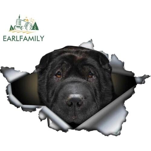 EARLFAMILY 13cm x 9.6cm Black Shar Pei Car Sticker Torn Metal Decal 3D Reflective Stickers Waterproof Car Styling Funny Decal