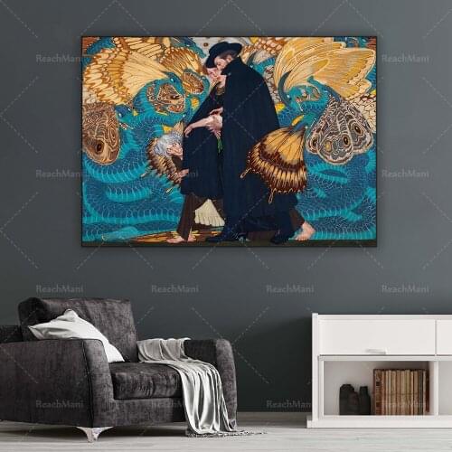 Edward Okun’s War with Us, Art Nouveau Art, Colorful Art Dragon Poster, Butterfly Art, Polish Artist, Polish Painting Decorative