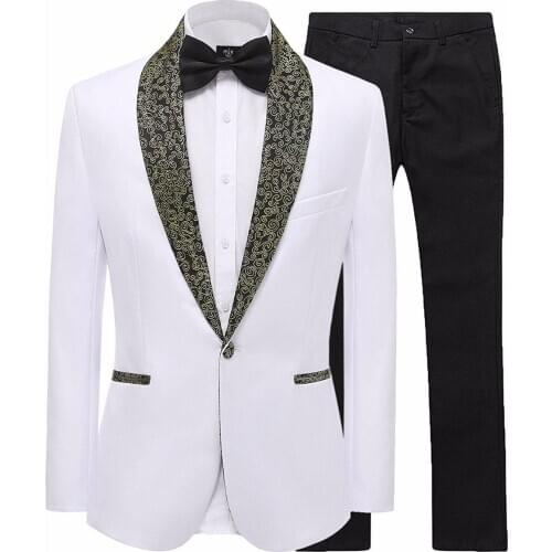 Elegant Men Suit Groom Wear New 2-Piece Groom Suit White One Button Tuxedo Wedding Party Jacket & Pants