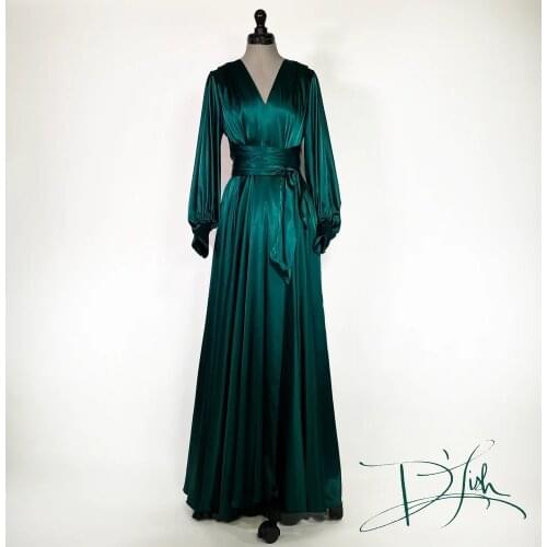 Deep Emerald Dressing Gown with Belt V Neck Long Sleeve Bridal Bathrobes Women Boudoir Sleepwear Custom Made Nightgowns