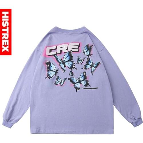 HISTREX US Size Cartoon butterfly T Shirt Long Sleeve Men Women Fashion Tee Male Man Tee Hip Hop Mens Tshirt Punk Style Z5XS0