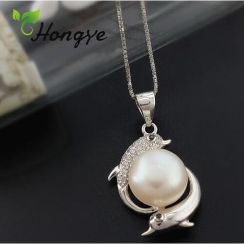 Hongye 925 Silver Pendant Necklaces Dolphins Charm Birthday Party Freshwater Pearl Collar Chains Women Personalized Fine Jewelry