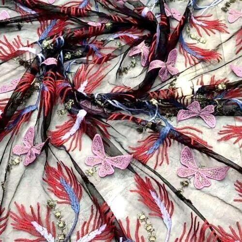 LASUI 2019 new 3 yards DIY dress decoration 3 styles Good quality multicolor Butterfly flower embroidery mesh lace fabric X0556