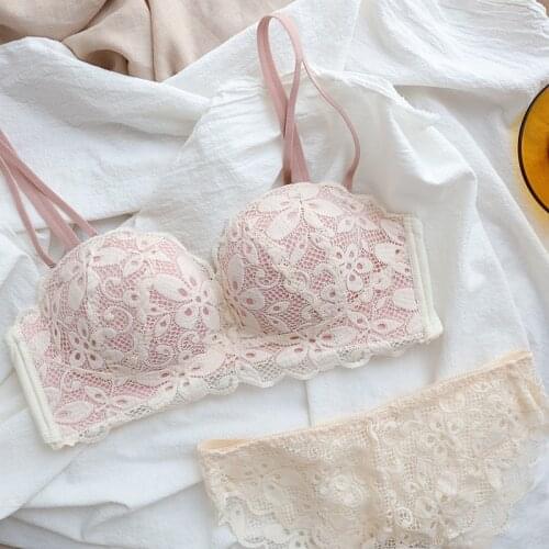 Lace Girl Small Breasts Gather Shaped Breathable Comfortable No Rims Adjustable Top-up Sexy Beauty Brassiere Back Breast Bra Set