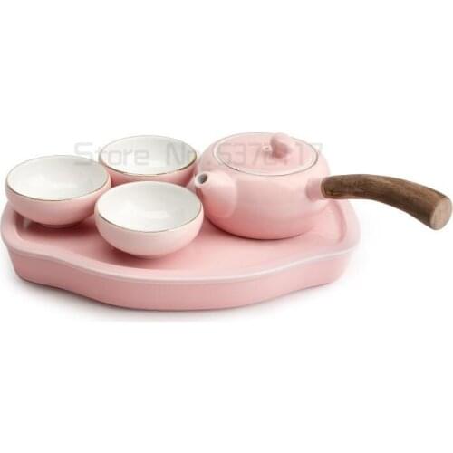 Small fresh tea set lovely suit Japanese kungfu tea set small set single side handle teapot and tea tray