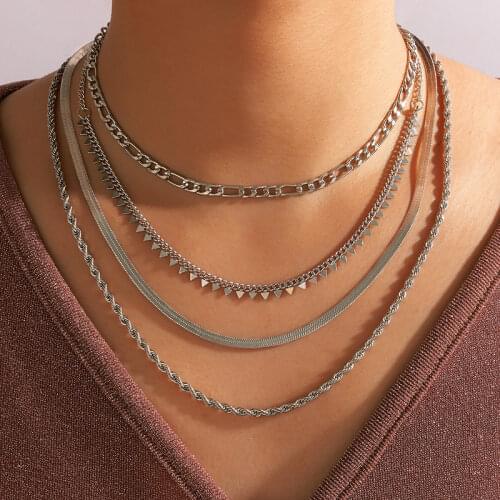 HuangTang Punk Multilayer Chain Necklace for Women Girls Hip Hop Silver Color Twist Chains Chokers Necklace Jewelry Collares