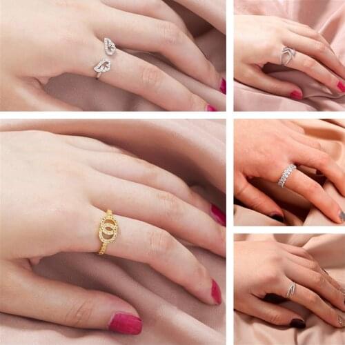 Fashion Latest Double Circles Crystal Finger Ring Gold Plated Friendship Cuff Diamond Ring Jewelry For Gifts