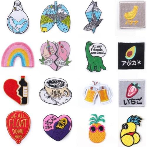Cartoon Fruit Patch Iron On Patches Embroidered Patches For Clothes Sticker Sewing Patch For Clothing DIY Stripe Applique Badge