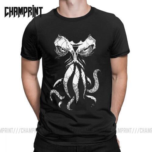 Men Cthulhu Wakes T Shirt Cthulu Lovecraft Horror Necronomicon Chthulu 100% Cotton Clothes Humor Short Sleeve Tee Summer T-Shirt
