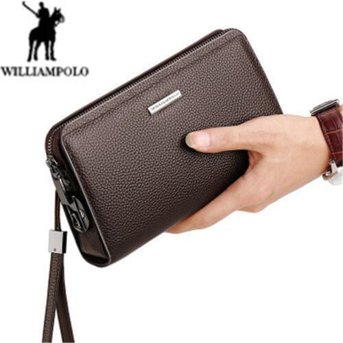 WILLIAMPOLO purse Genuine Leather Mens Clutch With Coded Lock Men Wallet Business long soft leather wallet Mens wallet carteira
