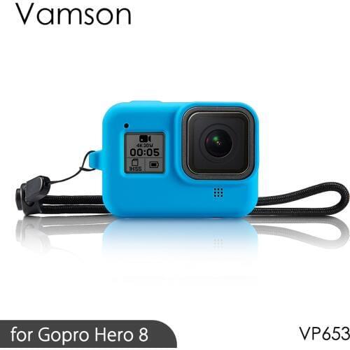 Vamson Soft Silicone Rubber Frame Protective Case Adjustable Wrist Strap For Gopro Hero 8 Black Camera Accessories Blue VP653