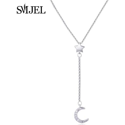 SMJEL New Arrival Fashion CZ Moon and Star Tales Chain Link Pendant Necklaces for Women Y Style Jewelry Gifts Collares SYXL119