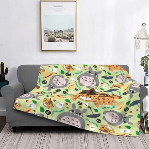 Totoro Blanket Coral Fleece Plush Textile Decor Japan Miyazaki Multifunction Soft Throw Blanket for Home Bedroom Quilt